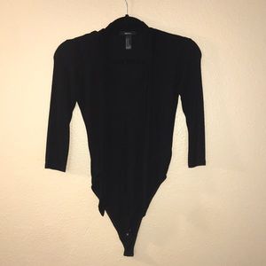 Size M Black V-neck body suit from Forever 21